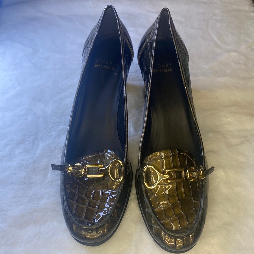 Stuart Weitzman Alligator Print Heeled Loafer - image 1